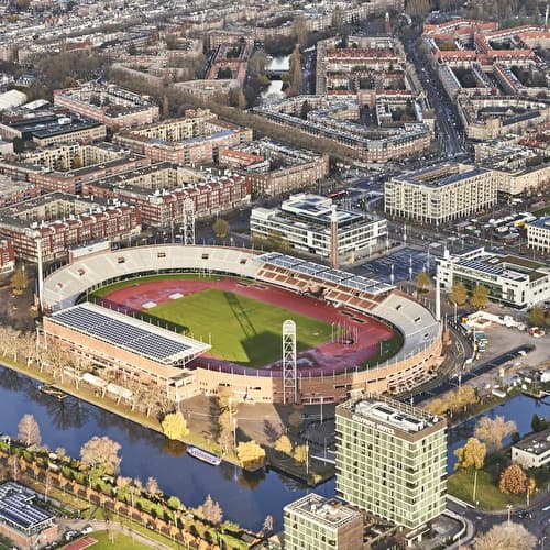 Aerial view of the Olympic Stadium and Olympic Hotel area